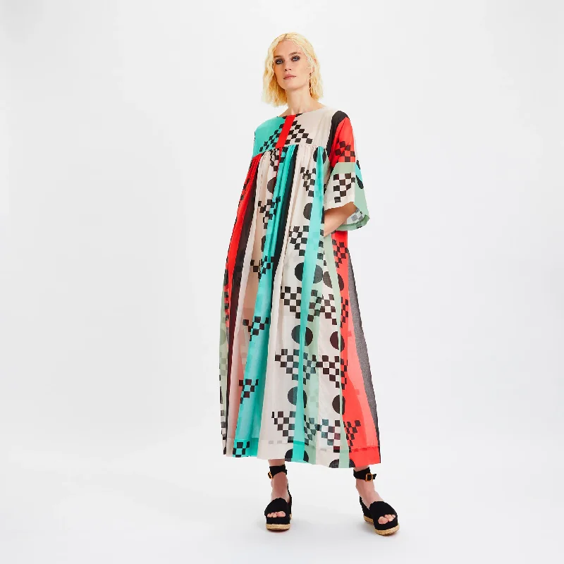 Women's Square Pops Maxi Dress - Rangnaari Stylish Maxi Dress with Frills