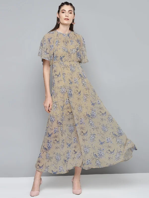 Women's Yellow Floral Print Maxi Dress - SASSAFRAS Cozy Ribbed Maxi Dress