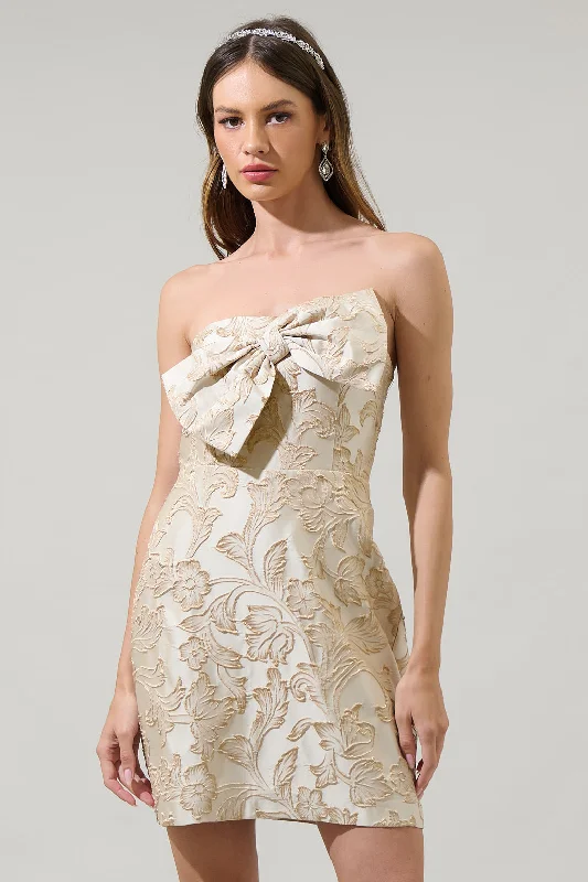 Imelda Jewel Jacquard Bow Strapless Mini Dress Comfortable Polka Dot Mini Dress