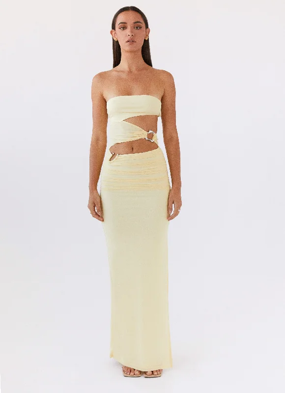 Into Pieces Mesh Maxi Dress - Lemon Elegant Maxi Dress with Ruffles