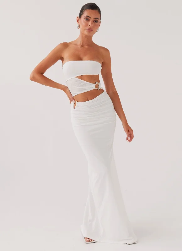 Into Pieces Mesh Maxi Dress - White Fashionable Chiffon Maxi Dress