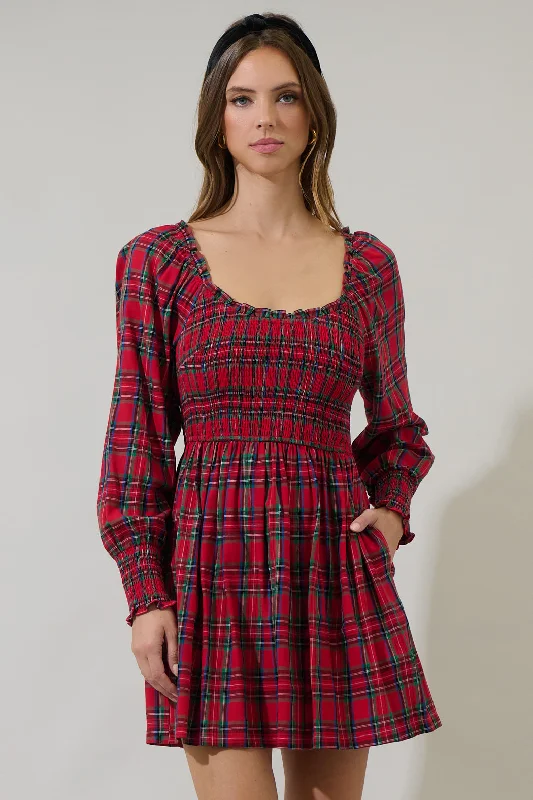 Jace Plaid Kourt Smocked Mini Dress Trendy Denim Mini Dress