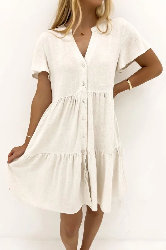 Jonas Mini Dress Natural Fashionable Off-Shoulder Mini Dress