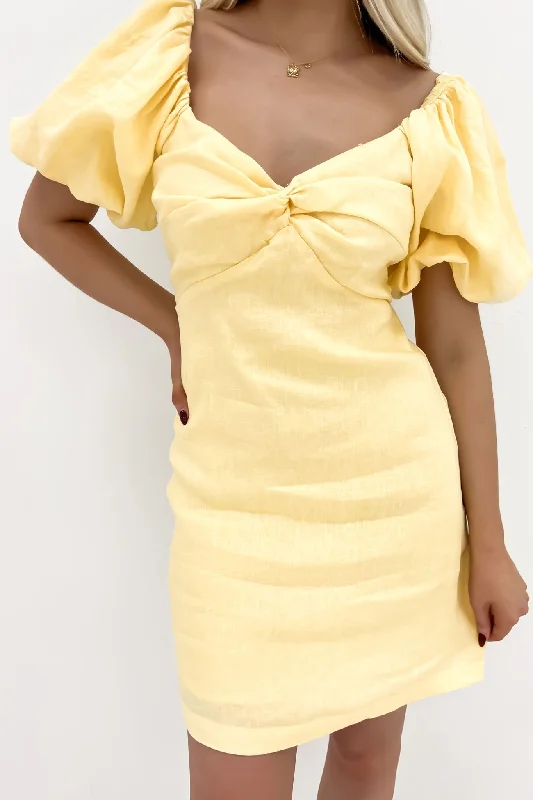 Jordana Mini Dress Yellow Comfortable Fit-and-Flare Mini Dress