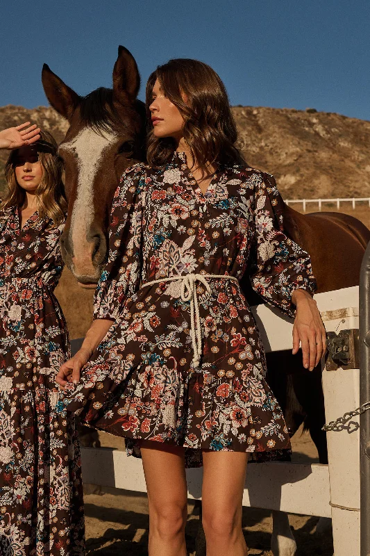 Journee Floral Jazlyn Split Neck Mini Dress Trendy A-Line Mini Dress