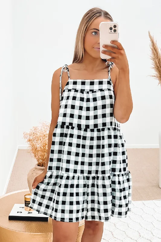 Judson Mini Dress Black White Check Stylish Ruffle Mini Dress