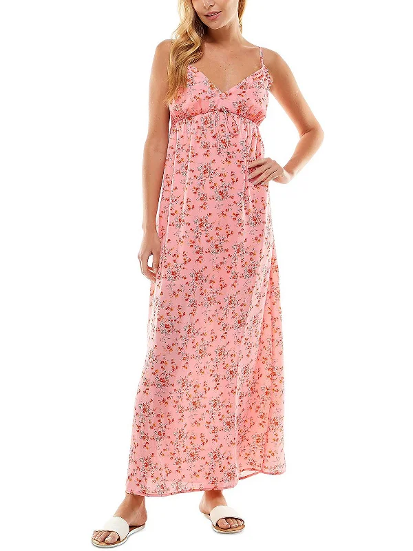 Juniors Womens Empire Floral Maxi Dress Cozy Spaghetti Strap Maxi Dress