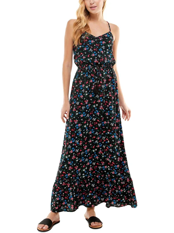Juniors Womens Floral Criss Cross Maxi Dress Comfortable Flowy Maxi Dress