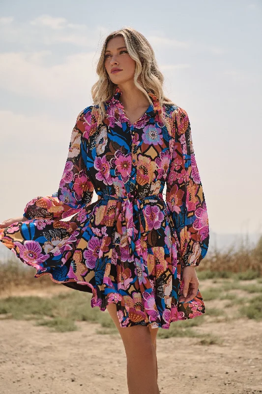 Kadence Floral Groover Button Up Mini Dress Trendy Lace Mini Dress
