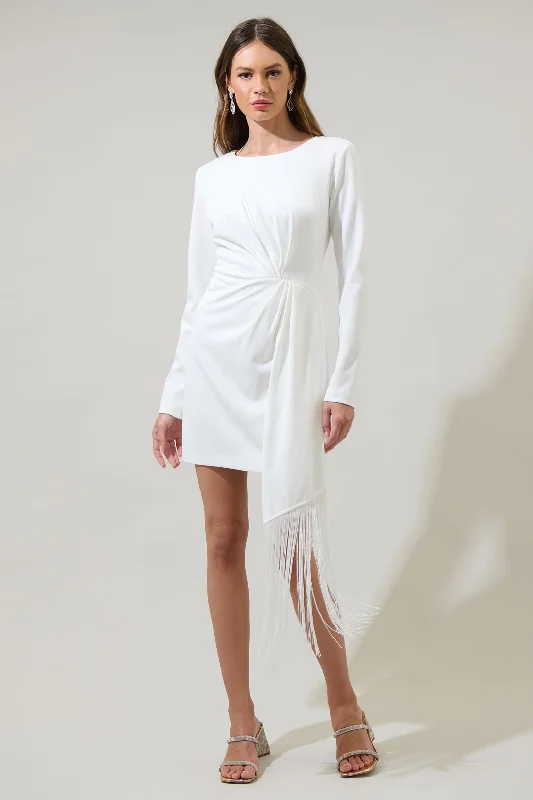 Karlie Pleated Fringe Tassel Mini Dress Cozy Jersey Mini Dress