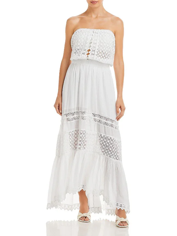 Kate Womens Crochet Blouson Maxi Dress Trendy Printed Maxi Dress