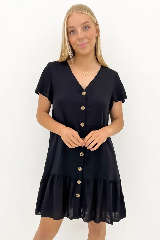 Kayla Mini Dress Black Trendy Wraparound Mini Dress