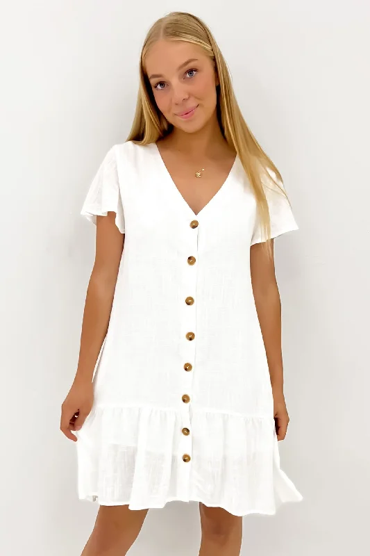 Kayla Mini Dress White Comfortable Shift Mini Dress