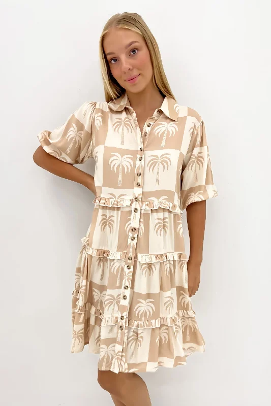 Kehlani Mini Dress Latte Palm Elegant Off-Shoulder Dress Mini