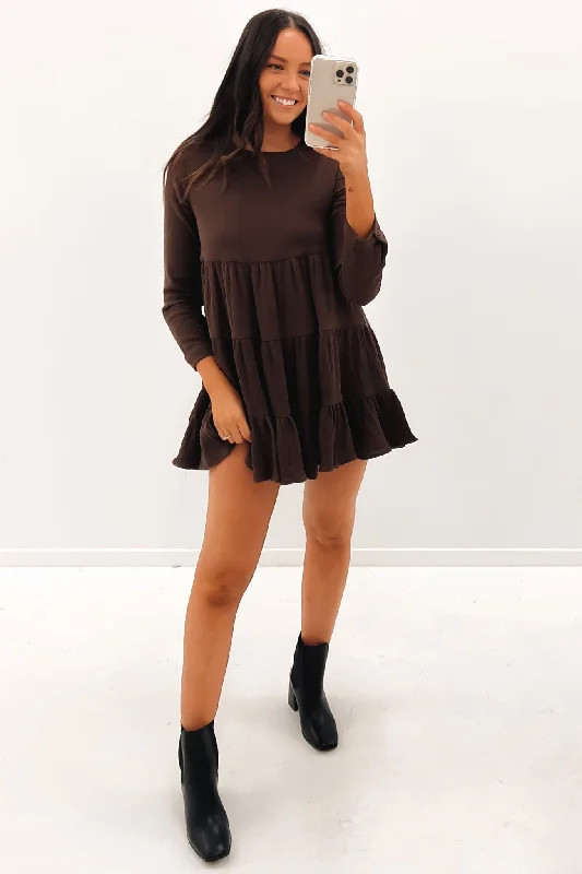 Kelly Mini Dress Chocolate Comfortable Off-Shoulder Mini Dress