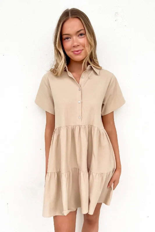 Koda Mini Dress Tan Fashionable Denim Mini Dress