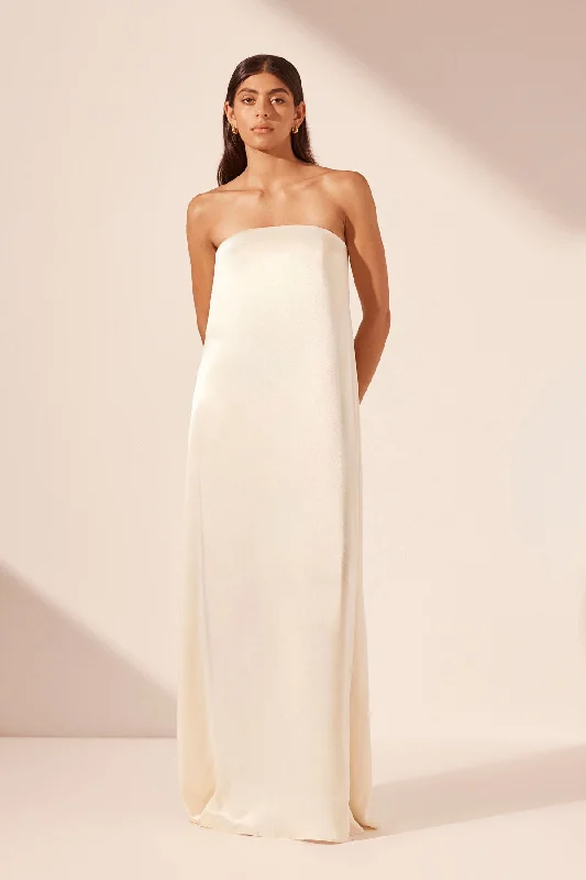 LA LUNE STRAPLESS COLUMN MAXI DRESS - CREAM Cozy Knit Maxi Dress