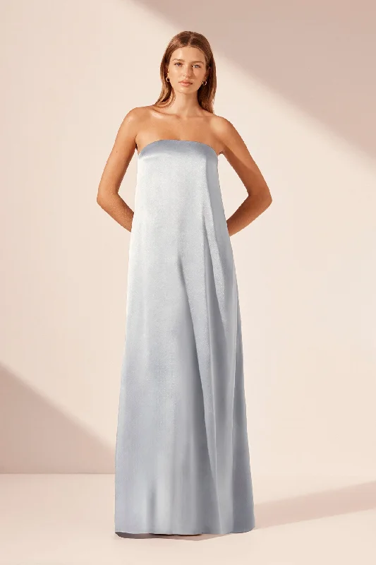 LA LUNE STRAPLESS COLUMN MAXI DRESS - POWDER BLUE Casual Maxi Dress with Pockets