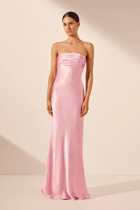 LA LUNE STRAPLESS RUCHED BODICE MAXI DRESS - PEONY Comfortable Plunging Neckline Maxi Dress