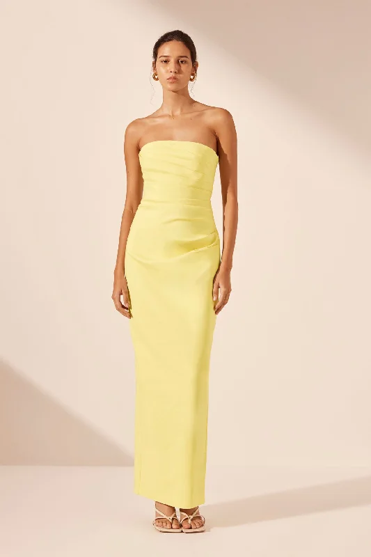 LANI STRAPLESS DRAPED MAXI DRESS - LEMON Comfortable Bohemian Maxi Dress