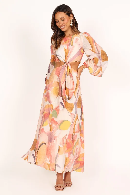 Laquin Long Sleeve Maxi Dress - Pink Stylish Boho Chic Maxi Dress