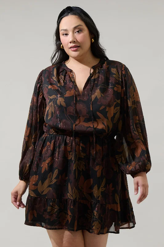 Larba Floral Paxton Balloon Sleeve Mini Dress Curve Cozy Cowl Neck Mini Dress