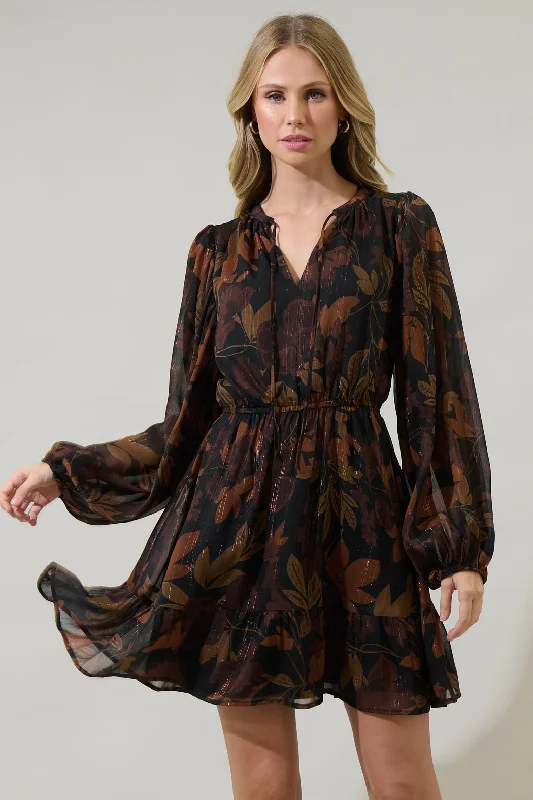 Larba Floral Paxton Balloon Sleeve Mini Dress Trendy Wraparound Mini Dress
