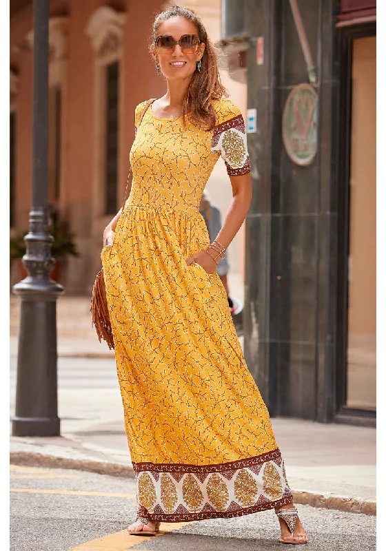LASCANA Women's Scoop Neck Maxi Dress Cozy Cold-Shoulder Maxi Dress