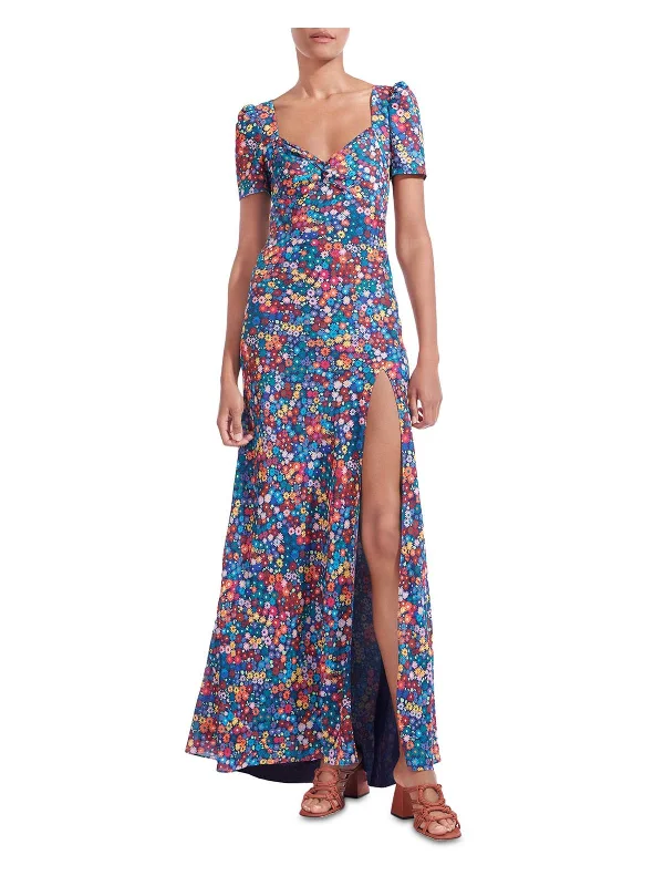 Lea Womens Floral Knot Front Maxi Dress Stylish Off-Shoulder Maxi Dress