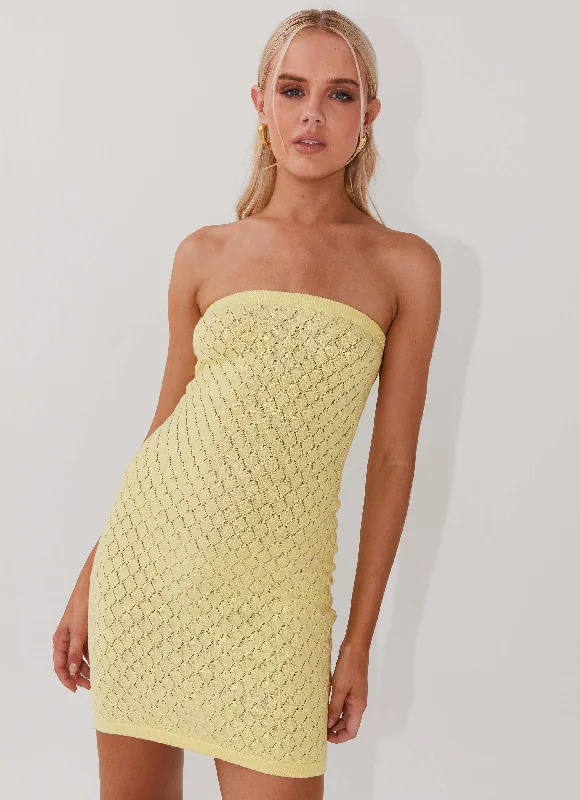 Lifeline Knit Tube Mini Dress - Lemon Cozy Jersey Mini Dress