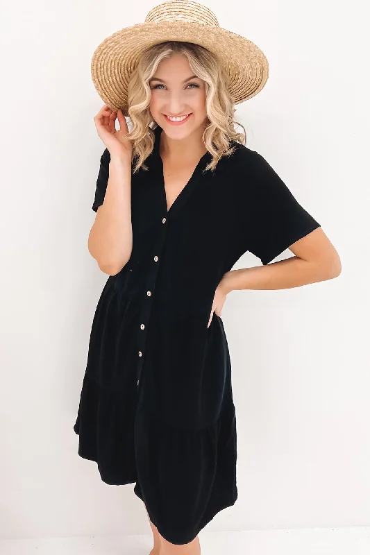 Little Paradise Mini Dress Black Fashionable Mini Dress with Frills