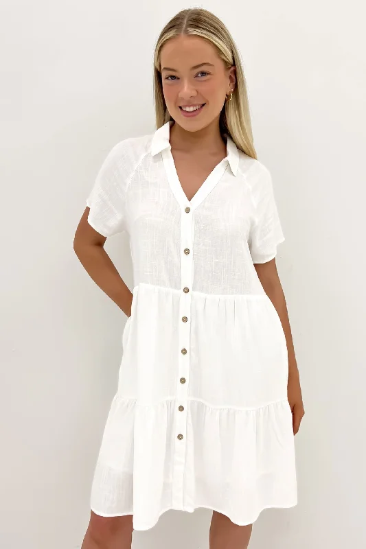 Little Paradise Mini Dress White Comfortable Smocked Mini Dress