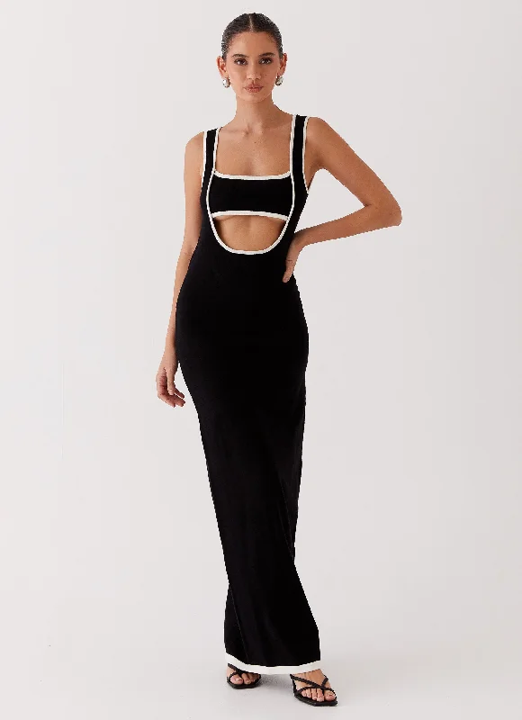 Lost In Paris Knit Maxi Dress - Black Cozy Maxi Dress with Slit