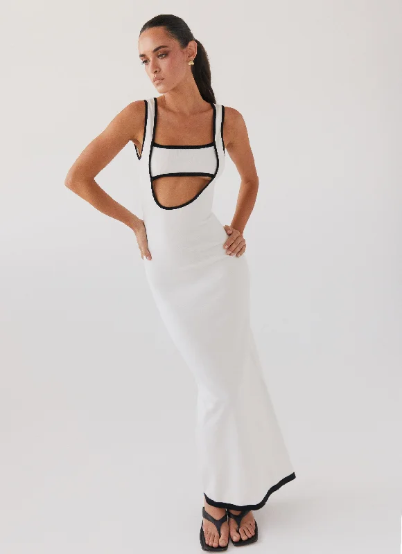 Lost In Paris Knit Maxi Dress - White Stylish Pleated A-Line Maxi Dress