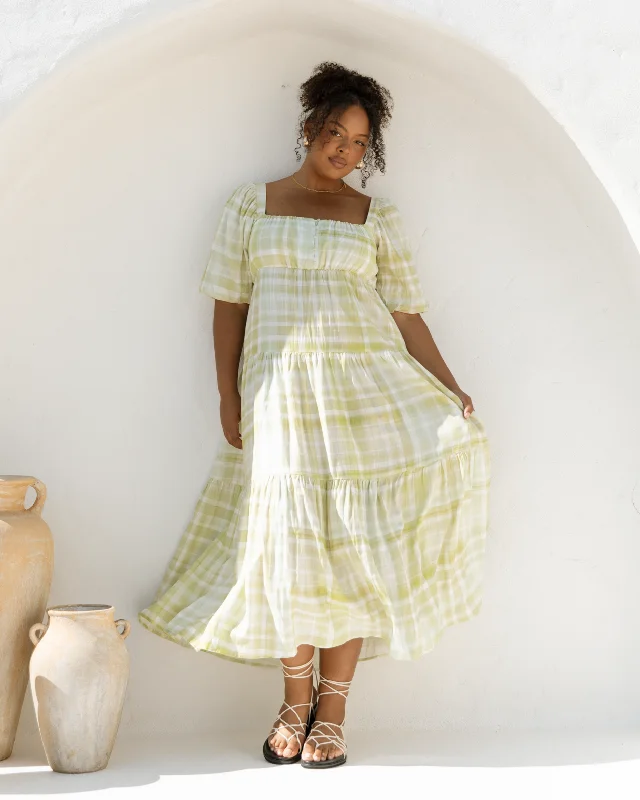 Lotus Maxi Dress | Green Gingham Cozy Longline Maxi Dress