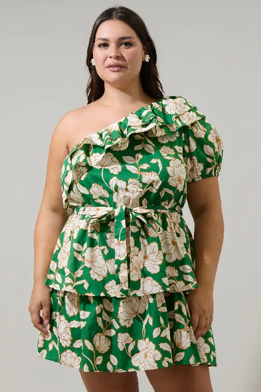 Lucena Floral Irene One Shoulder Mini Dress Curve Stylish Sweetheart Mini Dress