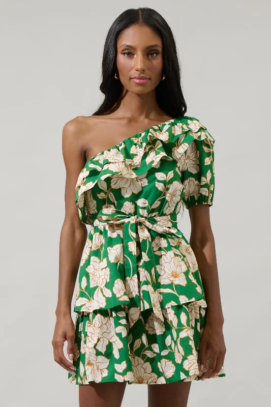 Lucena Floral Irene One Shoulder Mini Dress Cozy Ruched Mini Dress