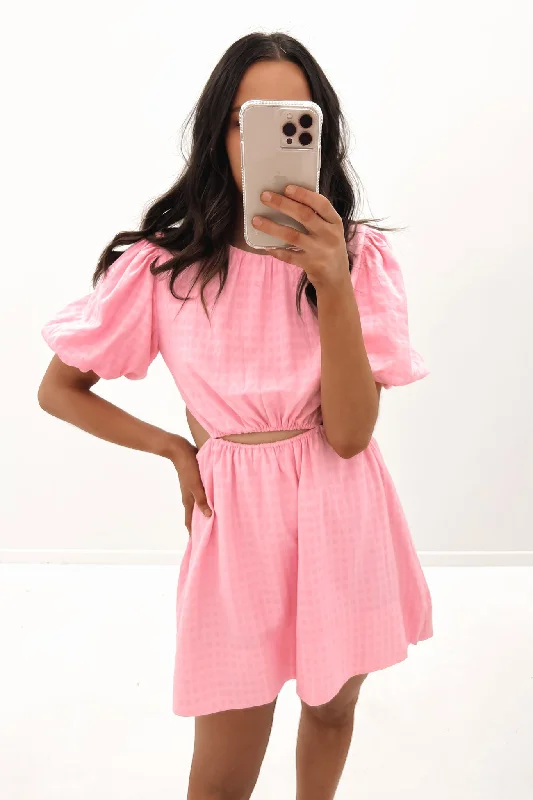 Lucie Mini Dress Pink Fashionable Lace Mini Dress