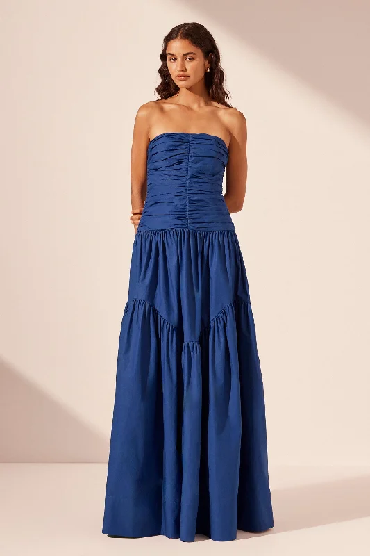 MAIORI CONTOUR RUCHED MAXI DRESS - AZURE Classic V-Neck Maxi Dress