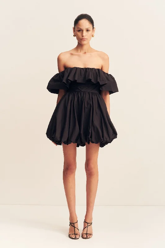 MAIORI OFF SHOULDER DRAPED BUBBLE MINI DRESS - BLACK Elegant Sequin Mini Dress