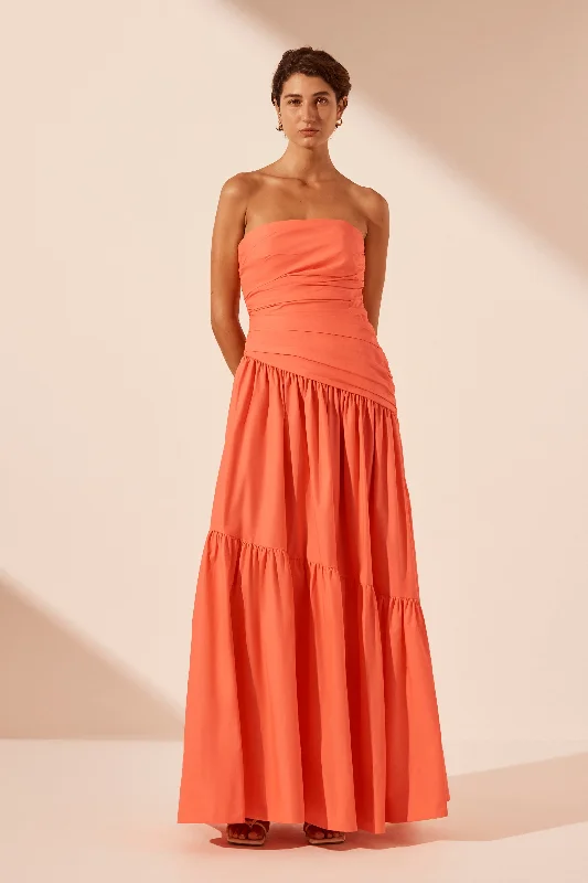 MAIORI STRAPLESS TIERED MAXI DRESS - CORAL Fashionable Button-Down Maxi Dress