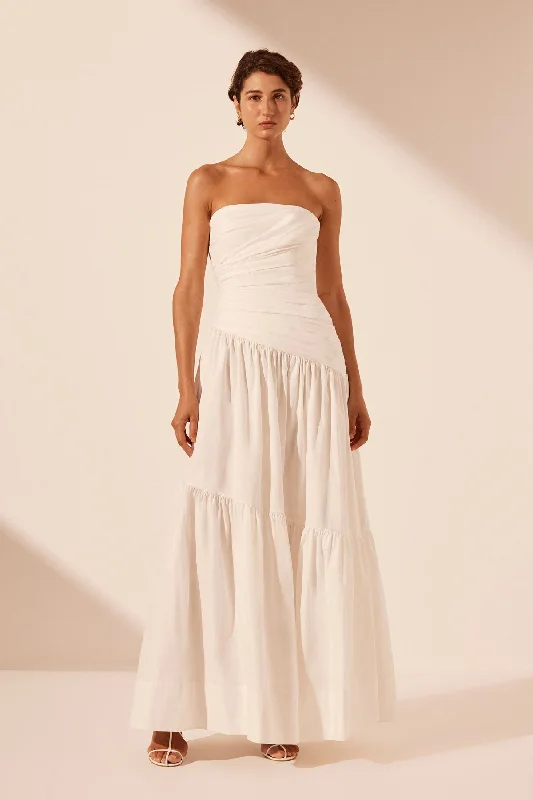 MAIORI STRAPLESS TIERED MAXI DRESS - IVORY Trendy Ruffled Maxi Dress