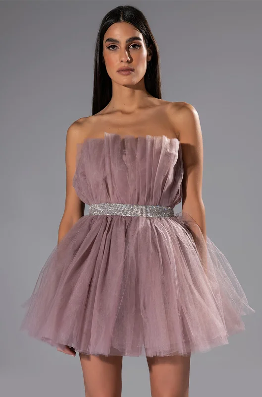 MAKE A MOVE TULLE MINI DRESS Fashionable Lace-Trim Mini Dress