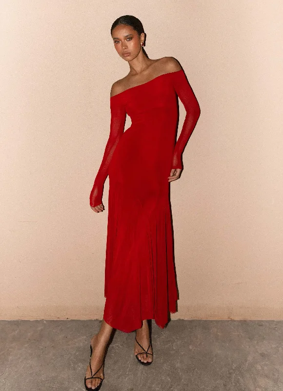 Maribel Maxi Dress - Red Cozy Spaghetti Strap Maxi Dress