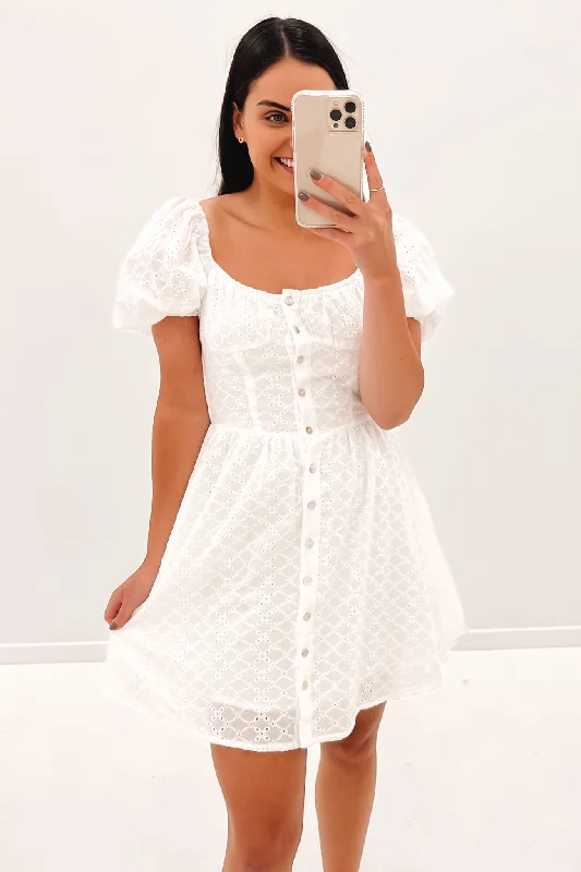 Marnie Mini Dress White Trendy Off-Shoulder Dress Mini