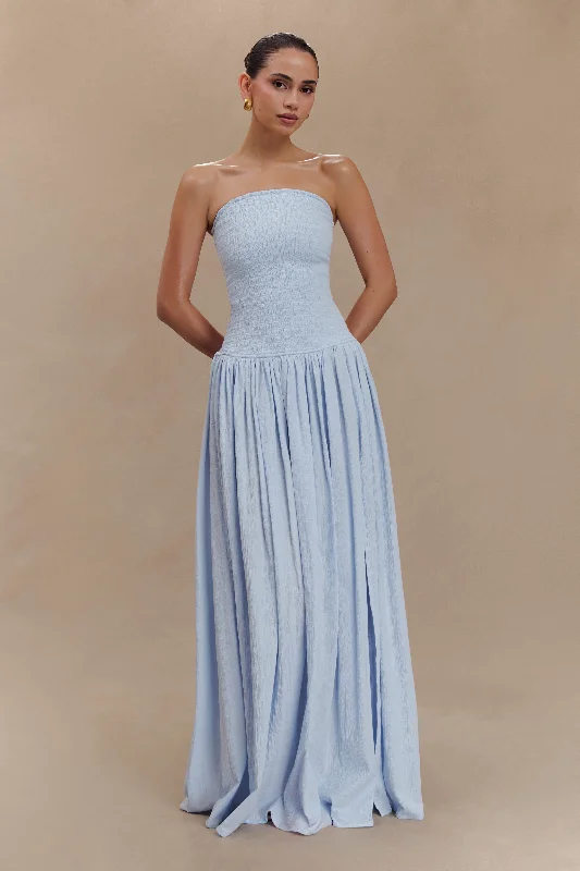 Maureen Cotton Shirring Maxi Dress - Powder Blue Fashionable Open-Back Maxi Dress