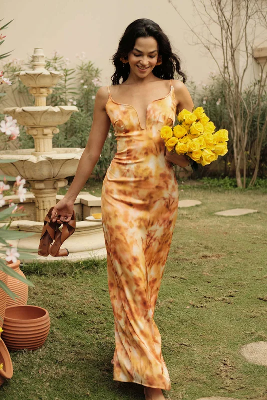 Tie Dye V-neck Backless Slip Maxi Dress Comfortable T-Shirt Maxi Dress