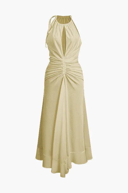 Ruffle Hem Ruched Sleeveless Maxi Dress Elegant Wraparound Maxi Dress
