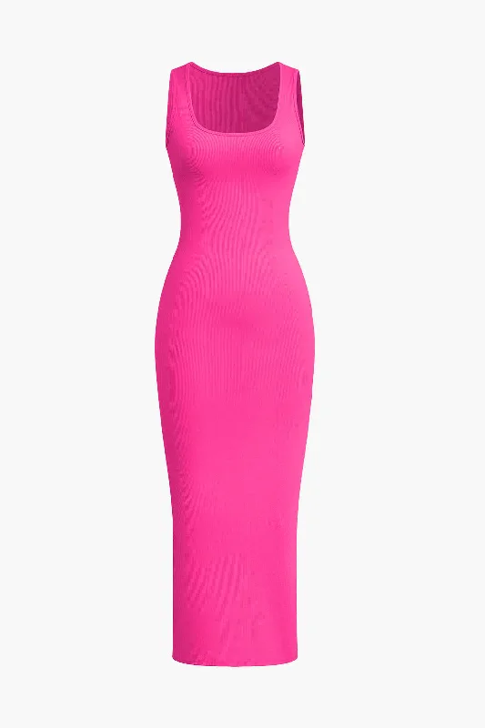 Basic Solid Tank Maxi Dress Elegant Pleated Maxi Dress