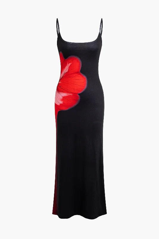 Floral Print Slip Maxi Dress Fashionable Layered Maxi Dress